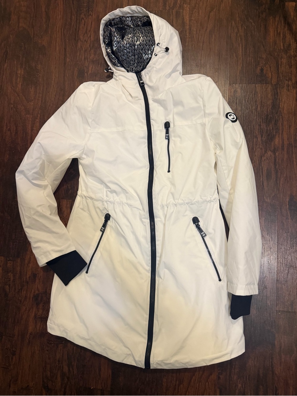 Michael Kors White Anorak Ski Coat with Black Trim and Hood women size S
